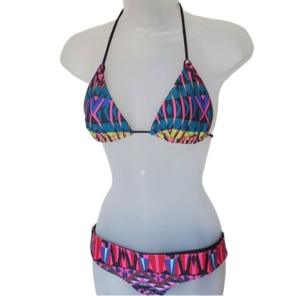 BIANCA COLETTI Womens 2 Piece Bikini Medium Geometric Retro Halter Triangle - Picture 6 of 13